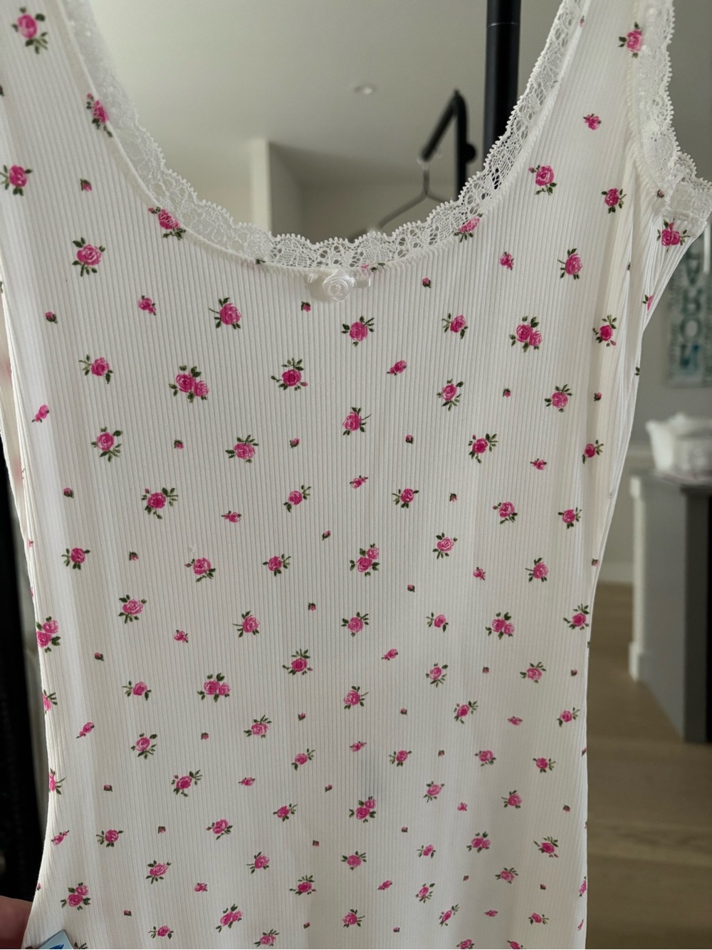 SKIMS White Maxi Tank Dress with Pink Floral Print - Picture 3 of 5